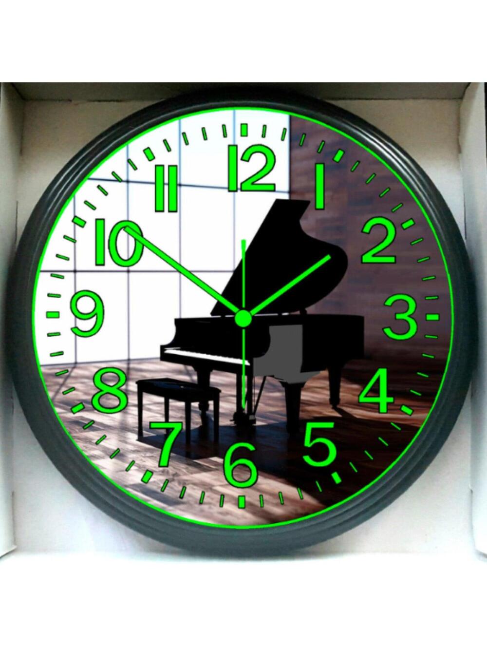 Piano Grand Piano Classical Music Studio Lounge Glow In The Dark Wall Clock New